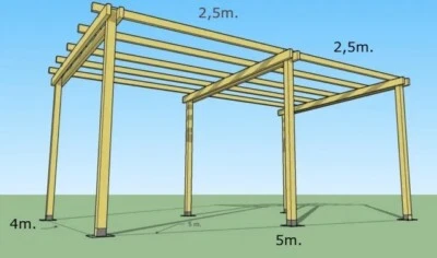 Pergola libera 4x5 in legno impregnato in autoclave e ferramenta inclusa