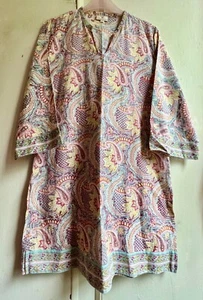 ANOKHI Kaftan Dress Large Paisley Cotton Hand Block Printed Midi Length - Picture 1 of 13