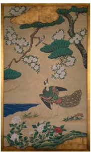 Gracie Studio Japanese Traditional Hand Painted Panel Gold Leaf Kano Garden - Picture 1 of 6