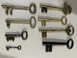 8 ANTIQUE SKELETON, FURNITURE, BARREL, CABINET AND OLD LOCK KEYS - Picture 1 of 9