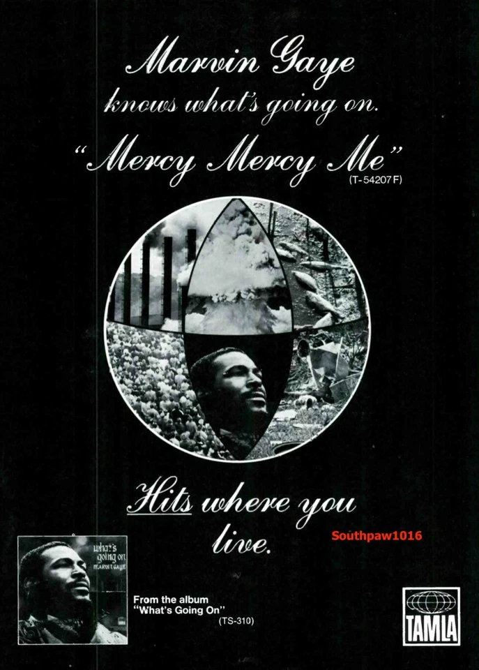 Classic 1971 Marvin Gaye "Mercy Mercy Me"  Song Release Trade Promo Ad Reprint - Image 1 of 1