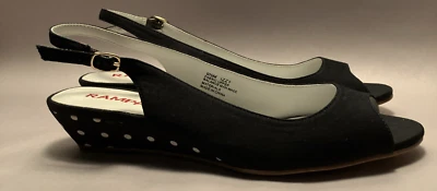 Rampage Izzy Women 9.5M (fit 9) Black Peeptoe Polka Dot 1 5/8"Wedge Party Pumps - Image 1 of 4