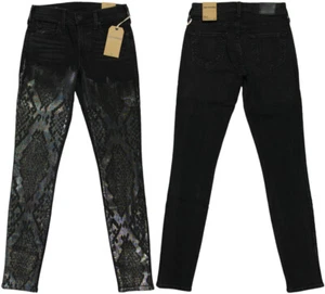 TRUE RELIGION Hallee Super Skinny Jeans- 24- NEW-$249 -Black Venom reptile denim - Picture 1 of 6
