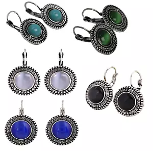 5 Pairs Vintage Leverback Earrings Womens Retro Drop Dangle Round Hool Earrings - Picture 1 of 7