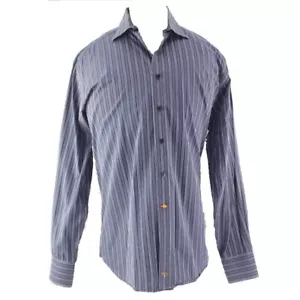 Thomas Dean Sz XL Navy Brown Multi Stripe Button Down Men's Shirt - Picture 1 of 7