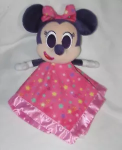 Disney Pink Minnie Mouse Security Blanket Baby Lovey Shooting Stars Purple Head - Picture 1 of 3