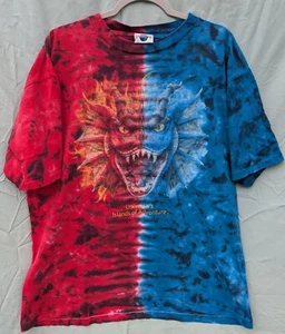 VTG 90s Universal Studios Dueling Dragons T Shirt Tie Dye Red Blue Distressed XL - Picture 1 of 10