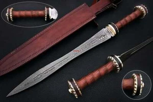 Damascus Steel Roman Gladius Sword – Hand Forged, Full Tang, Battle Ready - Picture 1 of 7
