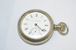 pete003- HAMPDEN WATCH CO 17 JEWEL SKELETON BACK POCKETWATCH SILVER - Picture 1 of 4
