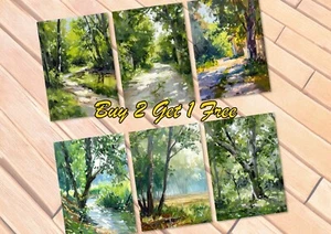 Sunlit Forest Trees, Prints on Matte Paper | Tranquil Woodland Oil Painting - Picture 1 of 27