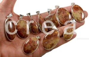 Natürliche Palmwurzel Fossil Edelstein Zargen Anhänger, 925 Silber vergoldet Anhänger M8 - Bild 1 von 3