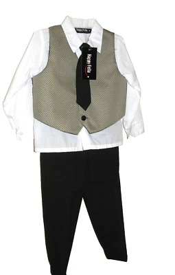 NUEVO CONJUNTO CAMISA, PANTALÓN, CHALECO, CORBATA 4 PIEZAS HAPPY FELLA NEGRA, BLANCA, CAQUI NIÑO PEQUEÑO Foto 1 de 4