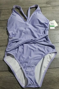 BCA By Rebecca Virtue Tori Twist Damen Einteiler Badeanzug Plunge Neckline Gr. L - Bild 1 von 7