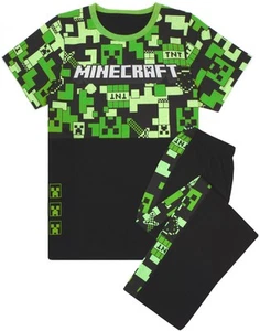 Minecraft Creeper All-Over Print & Logo Short Sleeve Long Leg Pyjama Set Boys - Picture 1 of 10