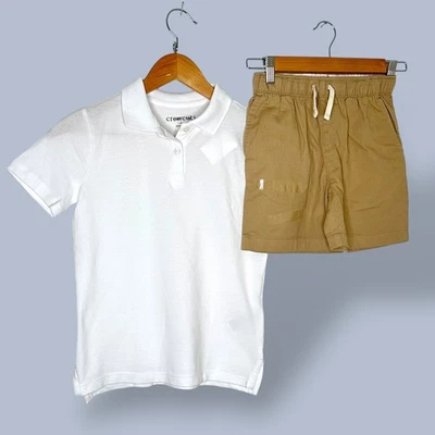 NUEVO Conjunto de Pantalones Cortos Polo Caqui Blanco Crewcuts Niños Talla 8 Foto 1 de 4