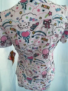 Hello Kitty Cherokee Scrubs Sanrio Tooniforms Rounded V Neck Top Sz. XS - Picture 1 of 3
