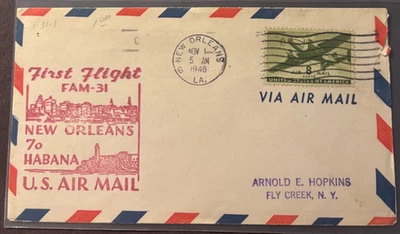 First Flight New Orleans to Habana, FAM-31, 11/1/1946 cancel, slight fault - Image 1 of 2