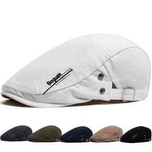 Embroidery Newsboy Cap Breathable Outdoor Flat Visor Hat Casual Men's Beret - Picture 1 of 15