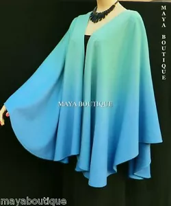 Cashmere Cape Ruana Wrap Hand Dyed Light Blue & Misty Jade Ombre Maya Matazaro - Picture 1 of 5
