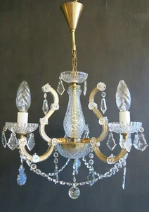 STUNNING SOLID BRASS ORMOLU ALL LEAD CRYSTAL CHANDELIER - Picture 1 of 10