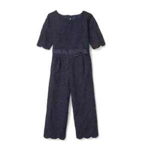 NWT Janie And Jack Lace Jumpsuit Romper Dark Marine Girls Size 12 Buttom Back - Picture 1 of 8