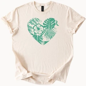 Blumen Herz T-Shirt Tropical Grafik Tee Natur Geschenk - Bild 1 von 7
