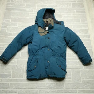 VINTAGE North Face Down Jacket Womens Medium Blue Green Hooded Parka - Picture 1 of 11