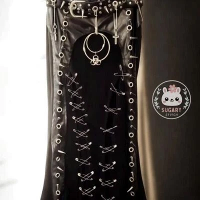 Upcycled punk vegan leather maxi skirt - Image 1 of 4