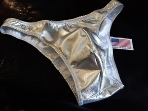 Mens shiny Faux Leather Brief, Rio or Thong Custom Made USA Silver - Imagen 1 de 3