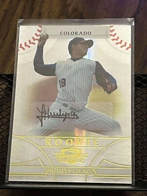 JHOULYS CHACIN 2008 DONRUSS "ROOKIE THREADS" AUTOGRAPH AUTO REFRACTOR CARD /1999 - Image 1 of 2