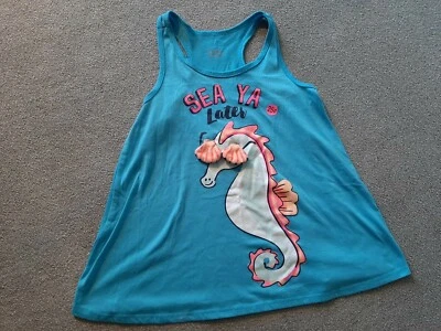 Justice Girls Shirt Seahorse Blue sleeveless Size 8 "see ya later"  - Изображение 1 из 4