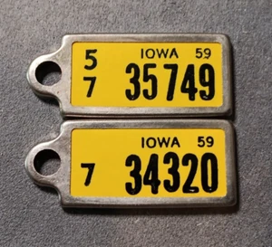 Vtg Lot of 2 Iowa 1959 Keychain License Plate Tag Disabled American Veterans  - Picture 1 of 1