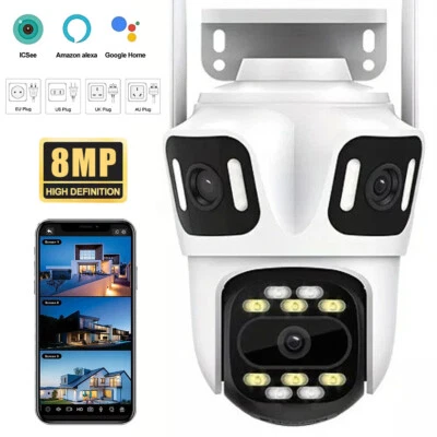 ICSEE 3Lens 360° 8MP WiFi Outdoor Home Security Camera Full Color Night Vision - Image 1 of 4