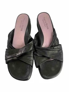 Taryn Rose Sandals Womens 9 Black Leather Low Block Heel - Picture 1 of 9