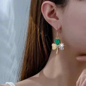 14K Gold Filled Flower Zirconia Enamel Dangle Earring-Floral Drop Hook Earring - Picture 1 of 6