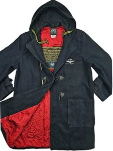 HOT VTG USA Men's AVIREX @ B-5 DUFFLE HOODED LINED NAVY WOOL LONG TRENCH Coat XL - Picture 1 of 15