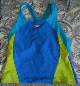 Speedo Tankini Top ONLY Color-Teal, Lime Green & Blue Size-7 NWOT