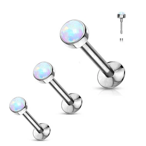 Synthetic Opal Top Push In Threadless Labret Monroe Ear Cartilage Tragus Stud - Picture 1 of 5