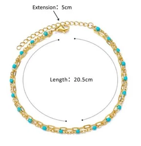 Armkette Edelstahl Perlen Blau Armband Damen Schmuck Schlicht Elegant Fein - Bild 1 von 4