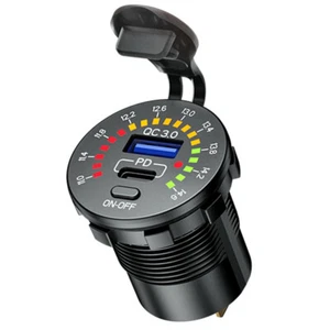 QC 3.0+PD Type-C Car Phone USB Fast Charger W/LED Voltmeter ON OFF Power Switch - Photo 1 sur 12