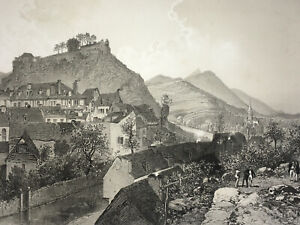 VUE LOURDES Hautes Pyrenees LITHOGRAPHIE Eugene Ciceri 1860