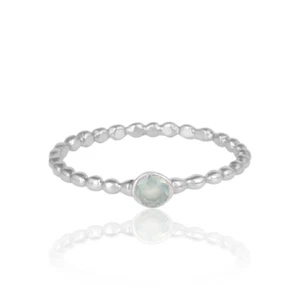 925 Sterling Silver Stackable Eternity Bead Ball Band Ring With Aqua Chalcedony - Picture 1 of 7