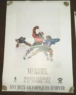 1992 WINTER OLYMPICS ALBERTVILLE FRANCE ORIGINAL MERIBEL HOCKEY POSTER - Image 1 of 4