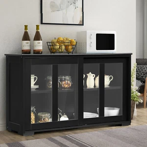 Giantex Sideboard Storage Shelf Cabinet Kitchen Buffet Doors Hallway Table Black - Picture 1 of 12
