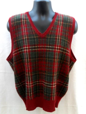 ВИНТАЖНЫЙ POLO RALPH LAUREN 100% шерсти v-образным вырезом свитер жилет мужской XL TARTAN клетку - Изображение 1 из 4