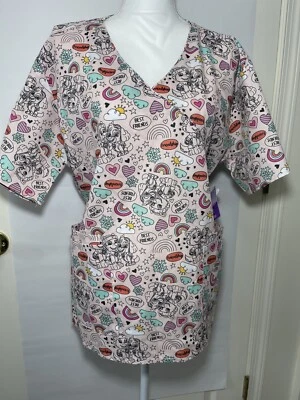 NEW Nickelodoen Paw Patrol Women’s Pink Best Friends Scrub Top Sz XL NWT - Image 1 of 4