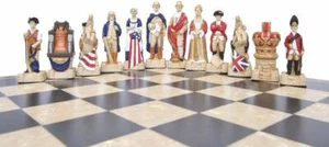SAC Amerikanischer Revolutionskrieg Schachspiel handbemalt mit Holzbrett hergestellt in Großbritannien. - Bild 1 von 10