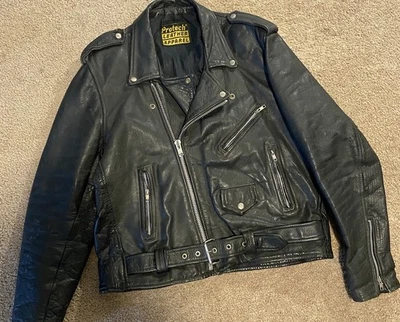 Vintage Protech Leather Biker Jacket Men's Size Medium 38 Black Rare Motorcycle  - Image 1 of 4