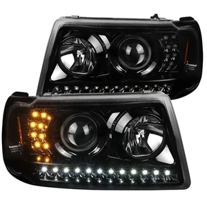 Jet Black Fits 2001-2011 Ford Ranger Led Strip Projector Headlights Left+Right - Picture 1 of 9