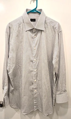 ERMENEGILDO ZEGNA Men's Dress Shirt Size L 46/18 Long Sleeve black Plaid Cotton - Image 1 of 4